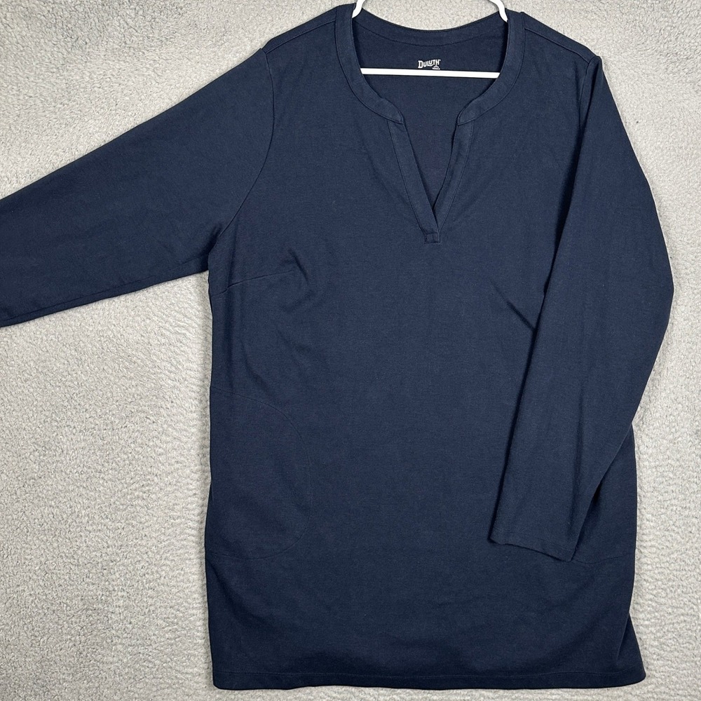 Duluth Trading Co Tunic Tops Womens 1X Plus Navy Blue Split Neck Side Pocket EUC